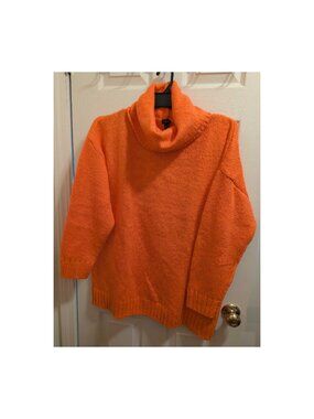 G.I.L.I. Orange Sweater Women Sz L Cowl Neck Oversize VGC